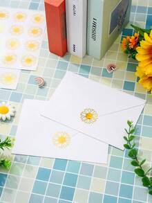 30/150pcs Gold Foil Sunflower Stickers - Self-Adhesive Envelope Seals, Vibrant Floral Labels For Invitations, Gift Wrapping, Birthday Party Decor - Spring/Summer Craft, Invitation Accessories | Elegant Envelope Seals | Shiny Gloss - Sunflower Stickers - View 8