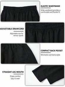 Men's Solid Color Plain Sweatpants Casual Athletic Elastic Waist Drawstring Trousers For Gym Running Travel Spring Summer Fall - màu đen - Xem 5