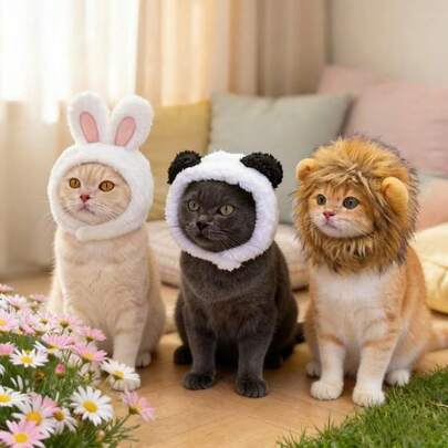 1顶柔软卡通猫咪帽子 - 白色蓬松兔耳朵配粉色点缀，超级可爱的宠物服饰配件，适合猫咪和小动物，仅限手洗，春季宠物时尚，舒适的宠物服装