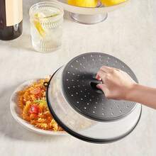 10.63 Inch X 3.15 Inch Large Foldable Ventilated Silicone Microwave Food Splatter Cover With Handle - 2 In 1 Microwave Plate Bowl Lid Kitchen Accessory - Multicolor - View 4