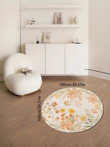 1 pieza Alfombra redonda con estampado floral, alfombra de área lavable adecuada para sala de estar, dormitorio, oficina, comedor, estudio, baño, entrada - Multicolor - Ver 14