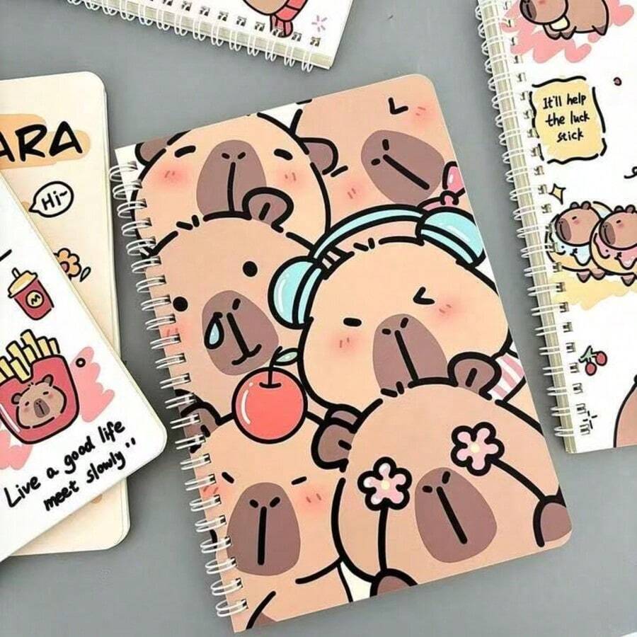 1/4pcs Soft Leather Spiral Notebook With Cute Capybara Pattern, 50 Pages, Ideal For Students, Office Gifts, Diaries, Learning Supplies, School Supplies (Mixed Color) - Multicolor - View 1