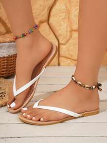 Plus Size Women Thong Sandals, Flat Beach Resort Casual Flip Flops,Slippers Women - 白色 - 查看 3