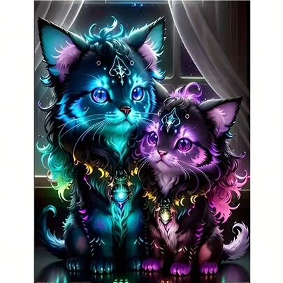 Bộ tranh đính kim cương 5D, tranh đính kim cương không khung hình mèo mộng mơ, bộ dụng cụ thêu kim cương pha lê hoàn chỉnh, quà tặng trang trí nhà cửa