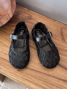 1 Pair Girls Shallow Cute Princess Leather Shoes, Toddler Non-Slip Soft Bottom Breathable Versatile Children's Roman Style Flat Mary Jane School Shoes, Suitable For Summer - Black - View 6