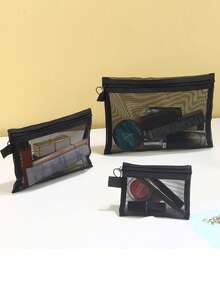 Bolsa de cosméticos de malla transparente, organizador de cables portátil negro, también adecuado para bolsa de artículos de tocador y almacenamiento de escritorio - Multicolor - Ver 1