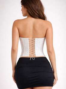 Shiny Corset With Padded Cups And Boning – Strapless Top, Tight, Sexy And Ideal For Parties Or Nightclubs - 白色 - 查看 3
