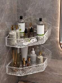 Kệ tam giác treo tường không cần khoan cho phòng tắm, giá đựng đồ trang điểm. - Màu trắng trong suốt - Xem 3