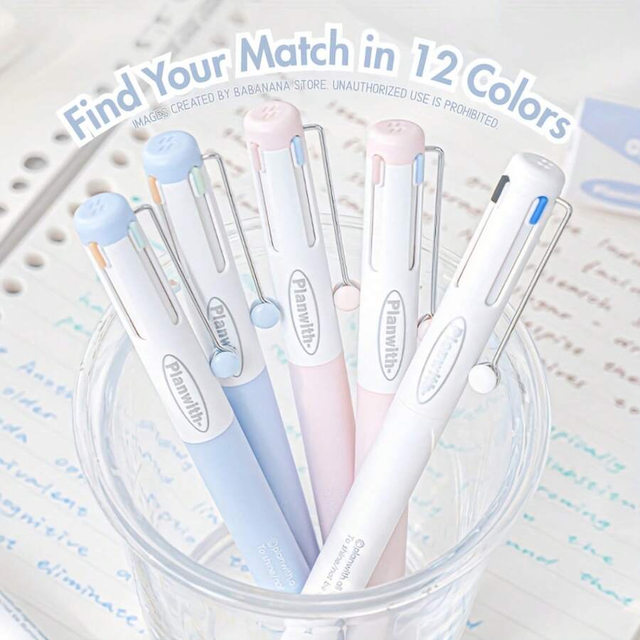 3-Pack, Minimalist Style 0.5mm CS Tip 4-Color Ballpoint Pen (Rolling Clip) |   Specialized In Ink, Neutral Tones, Suitable For All Writing Scenarios - 3 mặt hàng - Xem 1