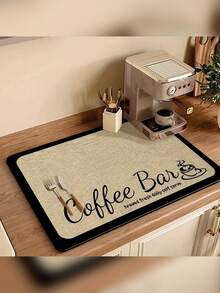 1/2 Pieces Rubber Draining Mat, Coffee-Themed Draining Mat, Minimalist Kitchen Mat, Non-Slip Heat-Resistant Placemat, Holiday Tableware Draining Mat, Durable Diatomaceous Earth Table Mat - Khaki Pink - View 4