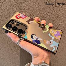 Étui de miroir de téléphone Groupe Disney Princess MINISO, Collection de personnages classiques pour Samsung S26 Ultra/S26 Edge/S26 Plus/S26/S25 Ultra/S25 Plus/S25/S25FE/S25Edge/S24Ultra/S24Plus/S24/S24FE/S23FE/S23Ultra/S23Plus/S23/S22Ultra/S22Plus/S22/A15/A16/A17/A35/A36//A54/A55/A56/ Cadeaux de Noël pour la petite amie - Noir - Voir 2