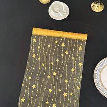 Gold Sequin Star Table Runner, Elegant Transparent Chiffon Sheer Table Cloth, Suitable For Wedding, Birthday, Valentine's Day, Graduation, Christmas Party Table Decor - Gold - View 9
