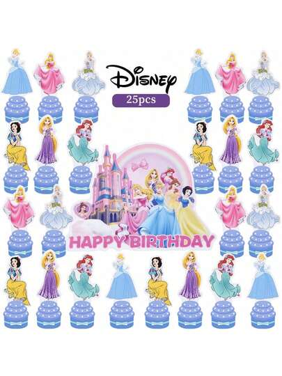 Disney Bộ 25 món trang trí bánh sinh nhật chủ đề công chúa cho tiệc gia đình