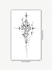 1 pièce Tatouage temporaire durant 7-14 jours, tatouage autocollant gothique abstrait mystérieux de sombres épines et d'étoiles, tatouage personnalisé imperméable et cool aux herbes, convient pour tous - noir - Voir 2