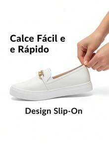 Women's Slip-On Casual Yacht Sneakers, Easy To Put On, Comfortable, With Rhinestone Bow. - Blanco - Ver 2