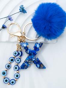 1个波西米亚航海风26字母树脂钥匙扣 - 蓝色和金色字母吊坠，配以海星/贝壳/流苏挂饰，时尚钥匙圈，情侣包/背包/沙滩包挂饰，情人节/生日/派对的理想节日礼物 - 藍色 - 查看 17