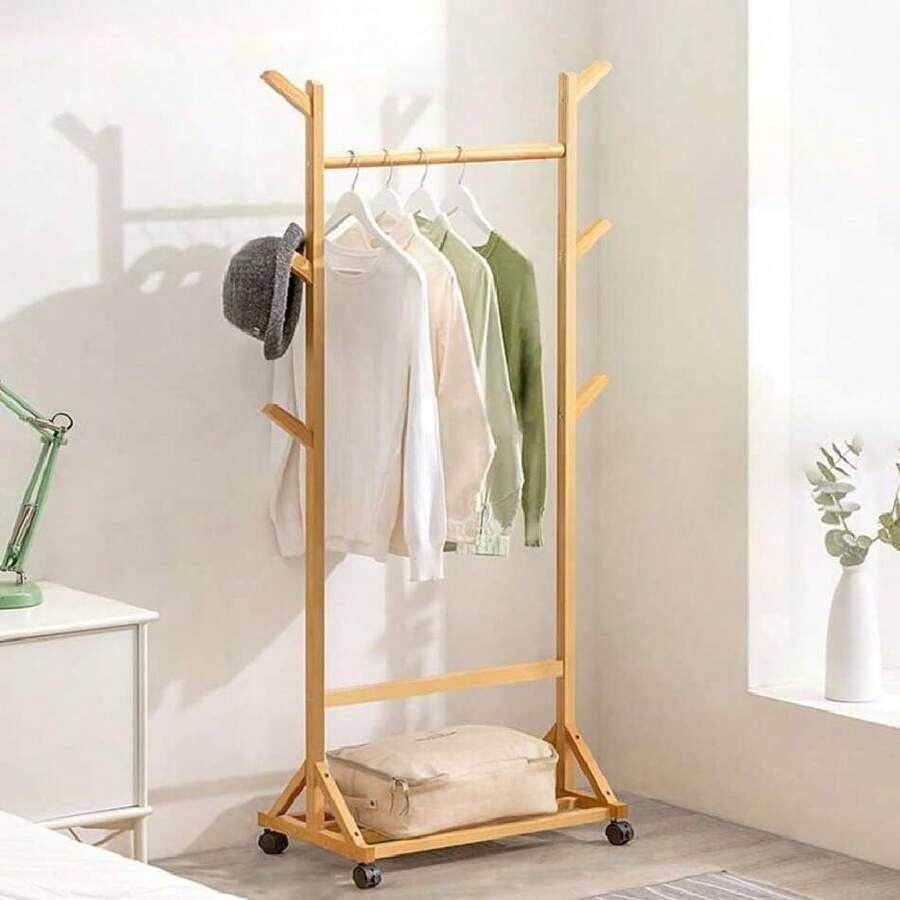 Perchero Rack para Ropa Multifuncional, Estante con 6 Ganchos y Ruedas para Colgar Ropa, Percheros de Pasillo Entrada Dormitorio, para Bolsas, Sombreros, Bufanda, Paraguas,44540470 - Multicolor - Ver 1
