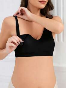Maternity & Nursing Bra, Front Closure Breastfeeding Bra, Comfortable Seamless Lift And Support, Suitable For All Seasons - Black - View 6