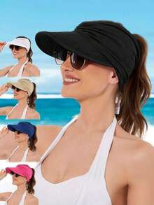 新款欧美风透气遮阳帽，夏季冰丝材质防晒帽，可扎高马尾，户外沙滩运动透气棒球帽，复古百搭渔夫帽 - 彩色 - 查看 1