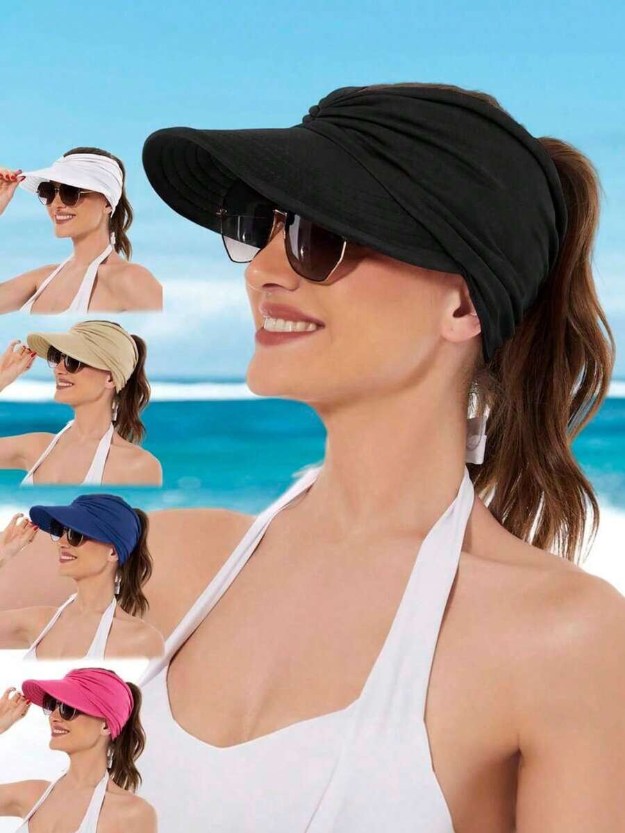 新款欧美风透气遮阳帽，夏季冰丝材质防晒帽，可扎高马尾，户外沙滩运动透气棒球帽，复古百搭渔夫帽 - 彩色 - 查看 1