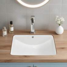 Unterbauwaschbecken Handwaschbecken 530 x 375 mm rechteckiges Spülbecken aus Keramik mit Überlaufloch, moderne Unterbauspüle Küchenspüle für kleine Räume, Badezimmerwaschbecken Weiß - 15*21 Zoll - Übersicht 9
