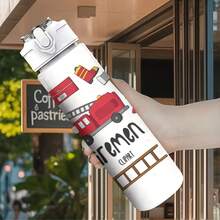1個/5個 750ml 卡通消防員圖案翻蓋水瓶 - 可愛運動水瓶,附可愛消防員與消防車設計,適合男孩、消防愛好者及禮物。適用於果汁、咖啡或茶。 - 紅色-消防員 - 查看 3