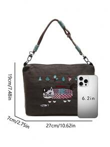 Bolso de hombro tipo mensajero versátil y de uso diario con diseño de literatura fresca, bolso de mensajero retro tejido de nicho con correa de hombro ajustable, bolso de mensajero clásico personalizado para ir a la universidad, compras y citas, entre otros. - Gris - Ver 6
