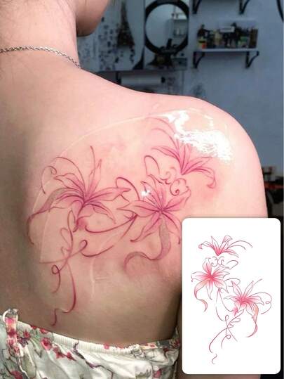 1 pieza Tatuaje temporal de hierbas que dura de 7 a 14 días, diseño de envoltura de hombro con lirio abstracto minimalista y misterioso, pegatina de tatuaje temporal impermeable adecuada para personas de moda