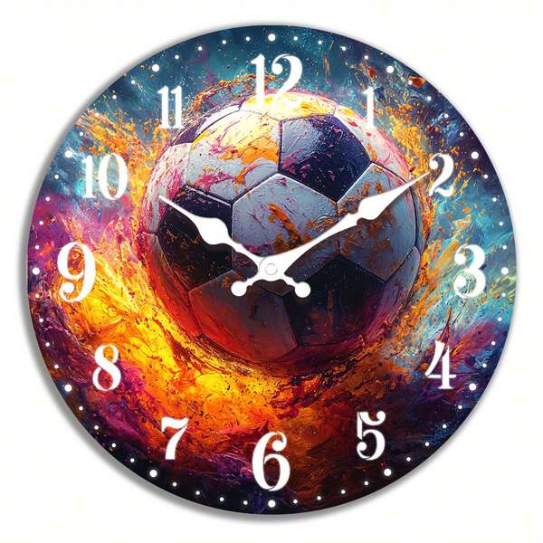 2D Flat Design, 10inch, 1 Sports-Themed Wall Clock, Exploding Football Clock, Round Wall Decoration, Suitable For Bedroom, Living Room, Birthday, New Year, Holiday Gift, Requires AA Batteries (Batteries Not Included),Home,Decor,Muebles,Gift,Birthday Gifts,Wedding,Room Deocr,House Deocr,Wall Deocr
