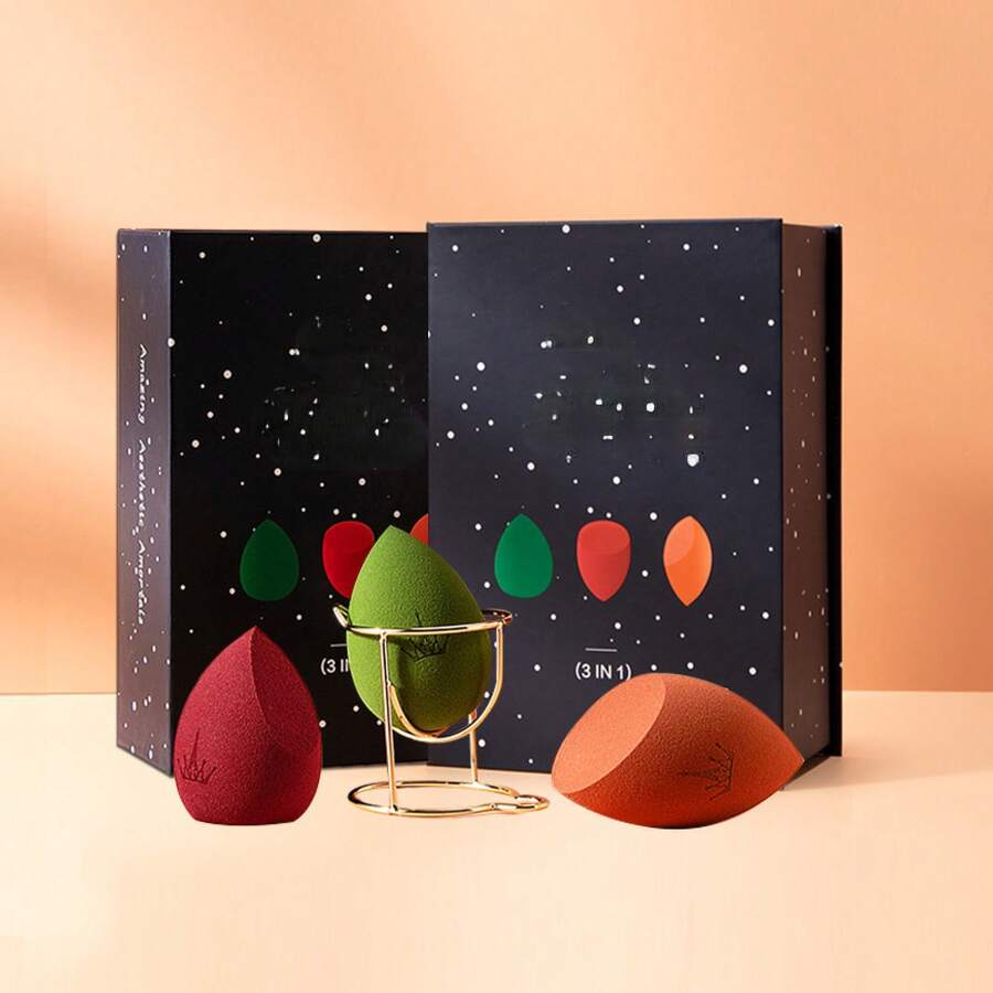 2026 Ermutao Beauty Sponge Does Not Absorb Makeup, Makeup Sponge, Genuine Product, Suitable For Both Dry And Wet Use, Adheres Well And Absorbs Water - 星空美妝蛋3只裝(送架託一個) - 查看 1