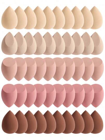 50个/套化妆海绵，多色化妆海绵，适用于液体、膏状和粉状产品，不含乳胶，两用粉底遮瑕，适合所有肤质