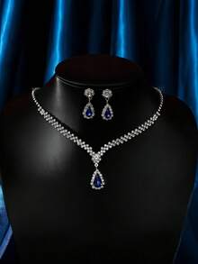1 Set Gold Tone Minimalist Elegant Bridal Earrings & Necklace Set, Suitable For Gala, Birthday Party, Adult Wedding, Photoshoot - Silver - View 2