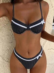 Bộ bikini chấm bi gợi cảm mới dành cho nữ, có đệm mềm, dây đeo vai điều chỉnh được, buộc dây phía sau, thích hợp cho kỳ nghỉ hè, đi biển, đi nghỉ mát, màu đen. - màu đen - Xem 1