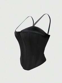 Sexy Solid Color Front Grommet Eyelet Lace Up Back Corset Top Shapewear Backless Adjustable Straps Crop Tank Top Suitable For Party Going Out Date Halloween's Festival Outfit Music Festival Tank Top For Women - 黑色 - 查看 7