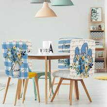 1pc/4pcs Blue Bicycle Flower Chair Back Cover Protector, Spring New Polyester Washable Chair Slipcover For Home, Dining Room, Living Room, Kitchen Decor - Multicolor - View 3