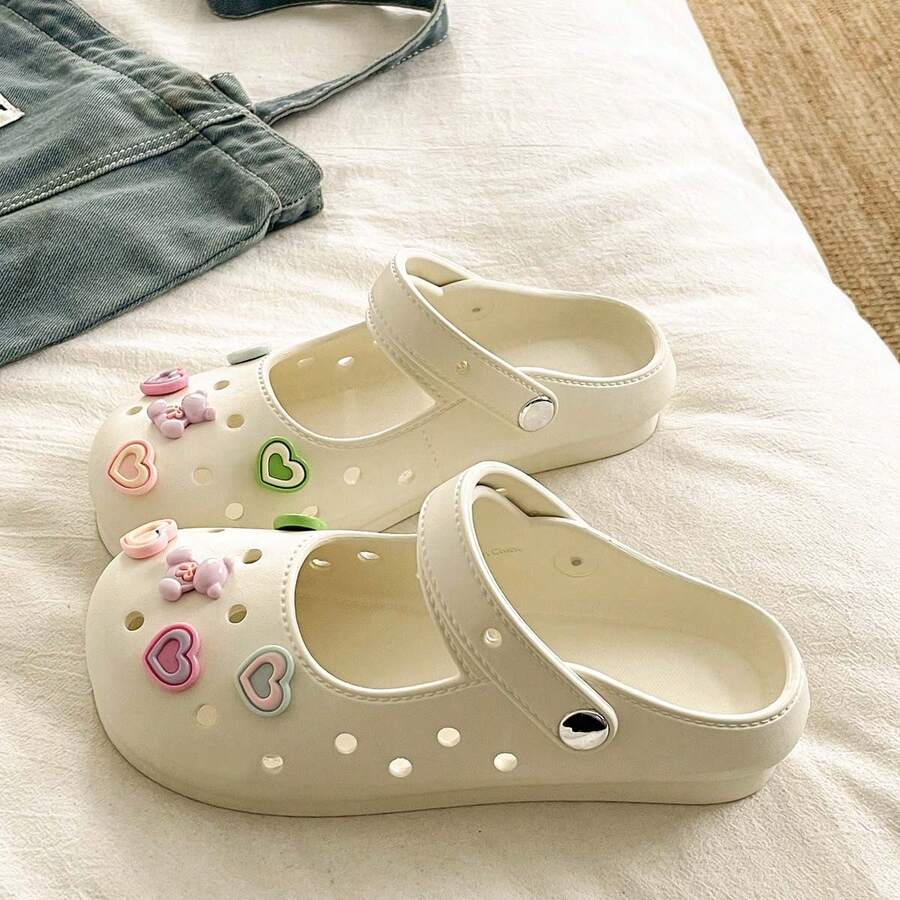 Women's New Mary Jane EVA Clogs, Popular Korean Ins Hollow Design, Lightweight Comfortable Slip-On Sandals, Beach/Garden Shoes - White - View 1