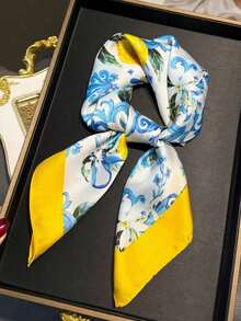 1pc Women's Elegant Retro Fashion Lemon Tree Print Satin Scarf, Bohemian Vintage Casual Ladies' Neck Scarf/Shawl, Lightweight And Comfortable, Suitable For Spring/Summer Daily Wear And Outings - 彩色 - 查看 7