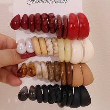 5 Pairs Comma & Water Drop Cute Doll Earrings, Versatile Small C-Shaped Earring Set - Beige - View 1