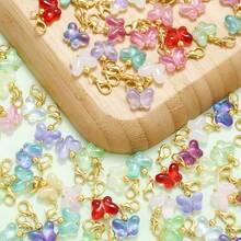 5/10pcs Gold Butterfly Glass & Alloy Pendant With Lobster Clasp, Suitable For Crafts, DIY Keychain, Key Fob Accessories - متعدد الألوان - مشاهدة 4