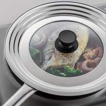 Tapa de olla de cocina redonda Universal con marco de acero inoxidable a prueba de derrames con vidrio para hoteles y restaurantes - Funda multiusos - Ver 1