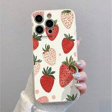 1 unidad Patrón fresas rojo blanco fondo Funda para iPhone13 MINI Textura de silicona líquida, diseño de protección total contra caídas con protección mejorada para la lente, que resiste eficazmente los golpes y caídas cotidianos. Recortes precisos y respuesta táctil sensible a los botones, una opción esencial para los desplazamientos diarios y los viajes de negocios. - Blanco - Ver 3