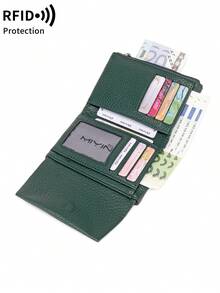 MIYIN Women's Short Soft Large Capacity Wallet, Multi-Functional Multi-Layer Design, Elegant Patchwork Magnetic Closure, Multi-Card Slot Clutch, Dual Zipper Coin Pocket ID Card Holder, Lightweight Three-Fold Practical Handbag, Suitable For Party, Date, Holiday Gift - Dark Green - View 6