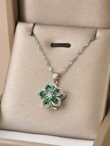 1pc Stainless Steel 5-Petal Rotating Flower Necklace, Suitable For Women's Daily Wear, Women's Gold-Color Necklace, High-Quality 18K Gold Necklace, Women's Jewelry Necklace, Halloween Gift, Christmas Gift, Women's Accessory - Bạc-1 - Xem 12