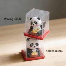 Figur Mini Panda - Panda Mengangguk untuk Kekayaan, Panda Melambaikan Tangan - Dengan Penutup Debu - Jimat Keberuntungan Panda - View 2