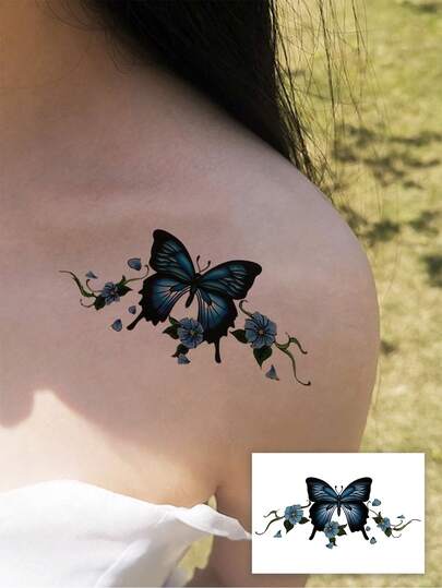 1 miếng dán hình xăm tạm thời giữ được 7-14 ngày, thiết kế hình xăm hoa và bướm bí ẩn tối giản dành cho vai, hình xăm tạm thời chống thấm nước, thời trang, phù hợp cho mọi người.