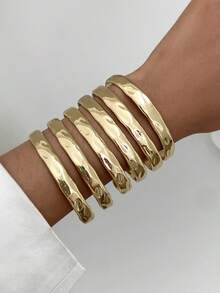 6件套简约时尚光滑金属开口手镯 - 金色 - 查看 6
