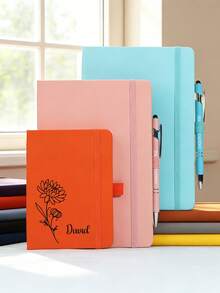 2pcs Set Personalized Notebook And Ballpoint Pen Set With Name Phone Number Vintage Buckle Office A5 Notebook Laser Engraved Pen For Work Meeting Diary School Back To School Supplies Daily Planner - Multicolor - View 2