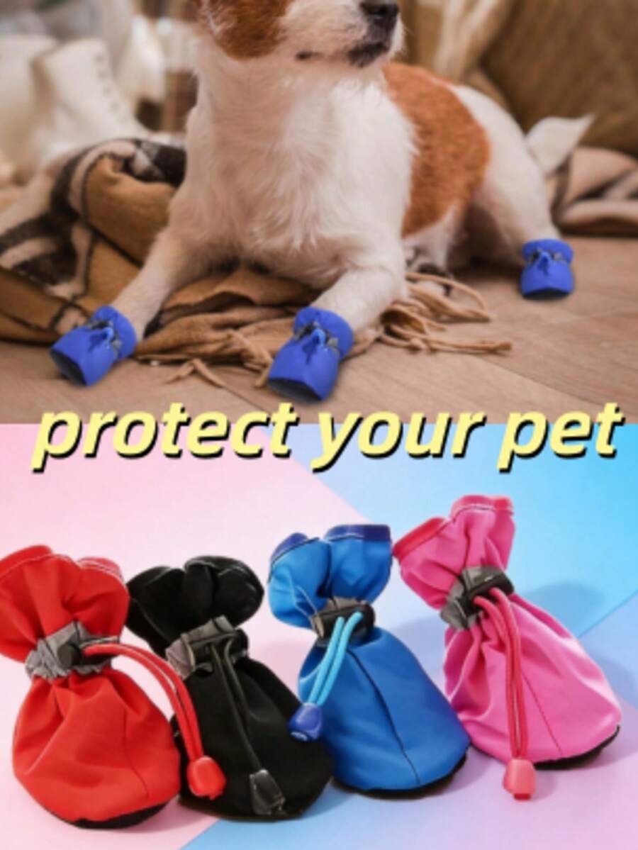 4双小型犬防水鞋套，速干低吸水性，保护爪子，圣诞礼物