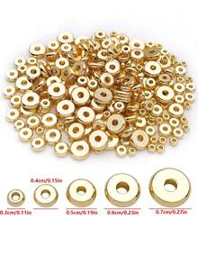 20 hạt đệm tròn dẹt mạ vàng 18K, lỗ lớn, phụ kiện làm trang sức, thích hợp cho vòng tay và dây chuyền, hạt đồng thời trang, hạt đệm rời tự làm trang sức thủ công. - tròn - Xem 2