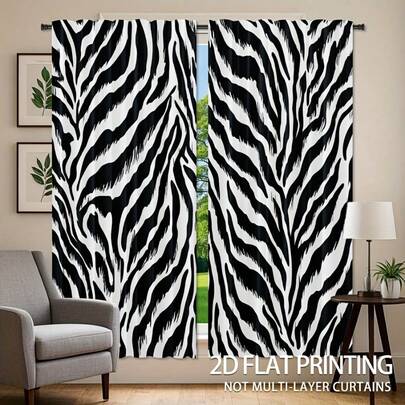 2片装抽象斑马纹窗帘，印花涤纶窗帘，适用于卧室、厨房、客厅家居装饰，可机洗，四季通用，可用于节日装饰、咖啡厅等，易于悬挂，杆式安装。